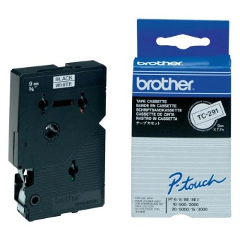 Originální páska Brother TC-291, 9mm, černý tisk na bílém podkladu