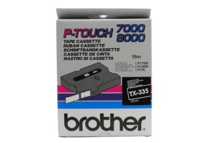 Originální páska Brother TX-335, 12mm, bílý tisk na černém podkladu