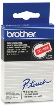 Originln pska Brother TC-495, 9mm, bl tisk na ervenm podkladu
