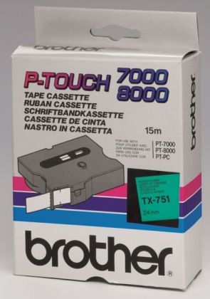 Originální páska Brother TX-751, 24mm, černý tisk na zeleném podkladu