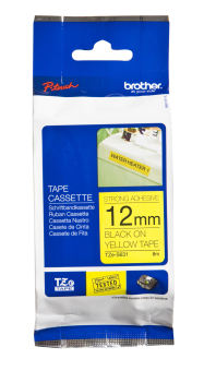 Originální páska Brother TZE-S631, 12mm, extrémně přilnavá, černý tisk na žlutém podkladu