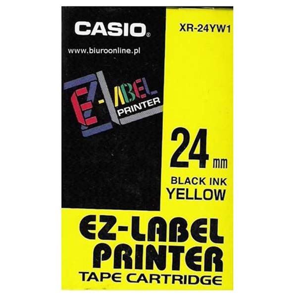 Originální páska Casio XR-24YW1, 24mm, černý tisk na žlutém podkladu