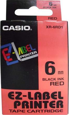 Originální páska Casio XR-6RD1, 6mm, černý tisk na červeném podkladu