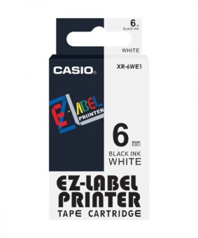 Originální páska Casio XR-6WE1, 6mm, černý tisk na bílém podkladu