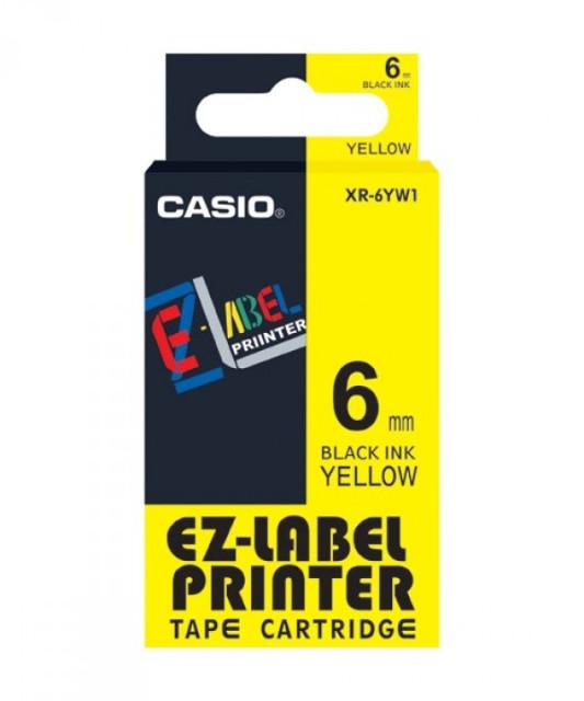 Originální páska Casio XR-6YW1, 6mm, černý tisk na žlutém podkladu