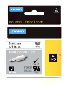 Originální páska DYMO 18051 (S0718260), 6mm, černý tisk na bílém podkladu, plochá smršťovací bužírka