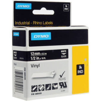 Originální páska DYMO 1805435, 12mm, bílý tisk na černém podkladu, vinylová