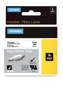 Originální páska DYMO 18055 (S0718300), 12mm, černý tisk na bílém podkladu, plochá smršťovací bužírka