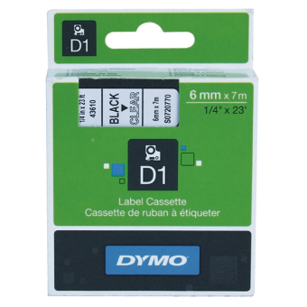 Originální páska DYMO 43610 (S0720770), 6mm, černý tisk na průsvitném podkladu