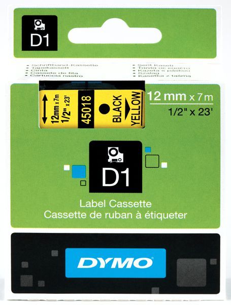 Originální páska DYMO 45018 (S0720580), 12mm, černý tisk na žlutém podkladu